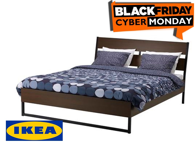 Дрвена рамка за спална кревет во темно кафена боја со метални ногарки - модел TRYSIL / Шифра на производот: 899.127.69