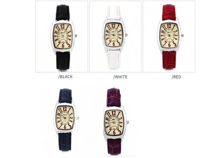 Женски часовник модел Mcy Key во боја по избор (црвено кожно ремче - крем позадина; бело кожно ремче - крем позадина и сино кожно ремче - крем позадина)