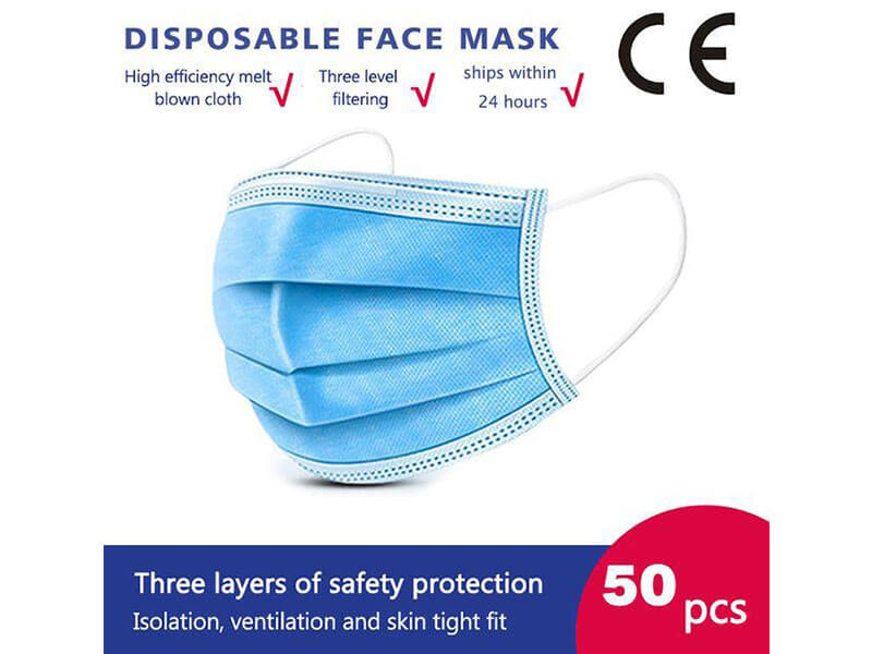 Сет од 50 трослојни заштитни маски за еднократна употреба
