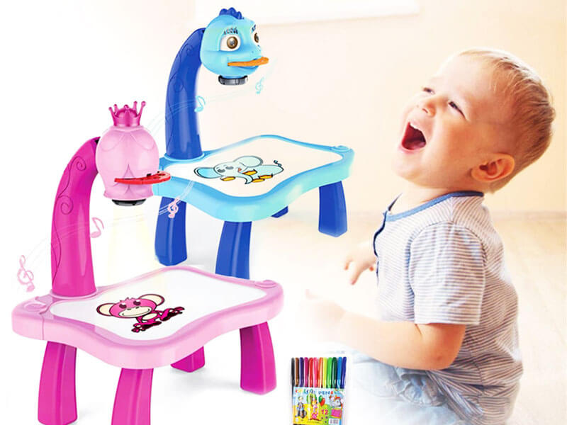 Детска маса за цртање со проектор во розева или сина боја