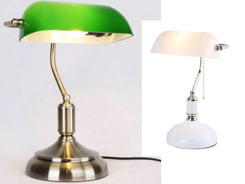 Столна ламба за на биро со боја на стаклен абажур во бела или зелена боја